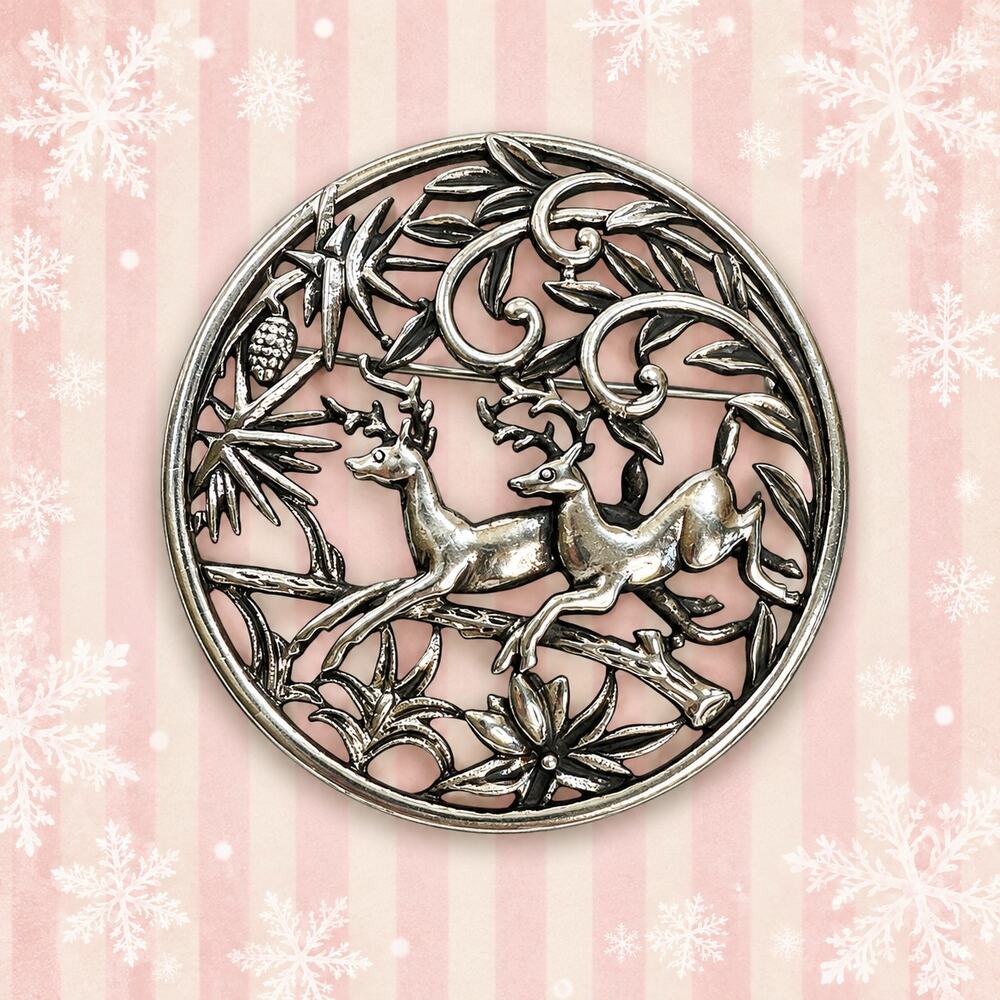 Vintage Sarah Coventry Running Deer Brooch Silver Tone Woodland Pin CP265